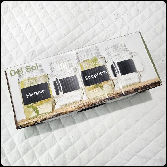 Del Sol Other - DEL SOL Set of 4 Mason Mugs with Chalkboards, 17oz, Summer Rustic Drink Glasses